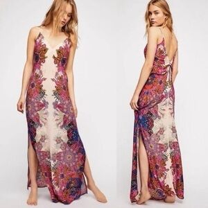 Free People M pink Wildflower Maxi Slip Dress